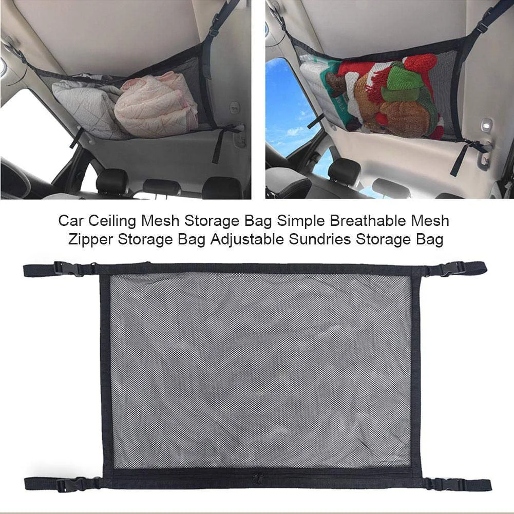 

Car Ceiling Storage Net Pocket Universal Car Interior Accessorie Net Organizer with Zipper Sundries Storage Bag Clothing Luggage