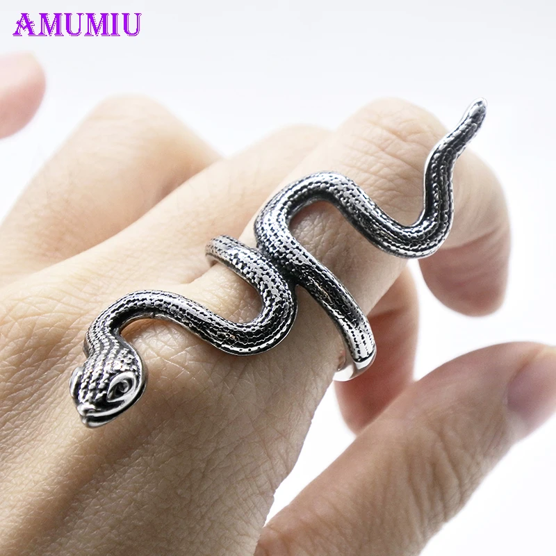 AMUMIU модные длинные кольца в виде змеи для женщин и мужчин кольцо животного с