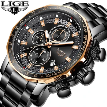 

Relogio Masculino LIGE New Sport Chronograph Mens Watches Top Brand Luxury Full Steel Quartz Clock Waterproof Big Dial Watch Men