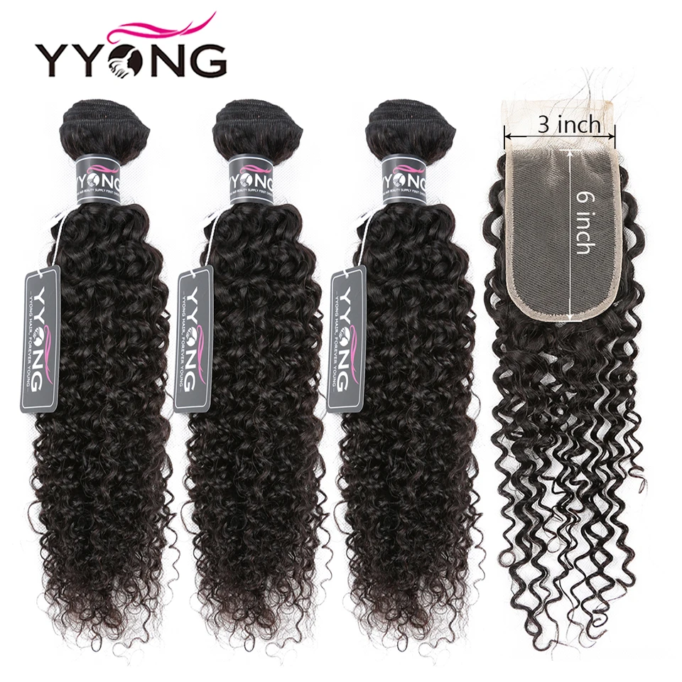 

Yyong 3x6 Closure With Bundles 3/ 4 Brazilian Kinky Curly Bundles With Closure Remy Brazilian Human Hair Weave With Closure