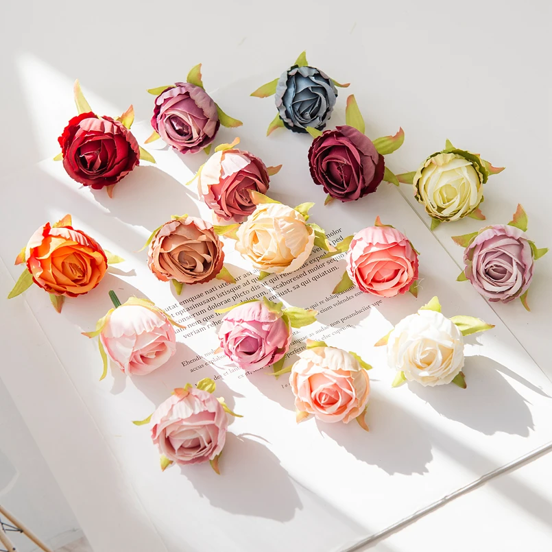10PCS Bulk Silk Tea Buds Fake Roses Head Wedding Decorative Flowers Wreaths Christmas Decorations for Home Artificial | Дом и сад