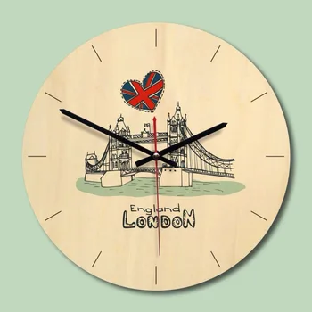 

Notre Dame Wooden Vintage Innovative Wall Clock European Architectural Living Room Decorative Clock Bell Wall Decoration