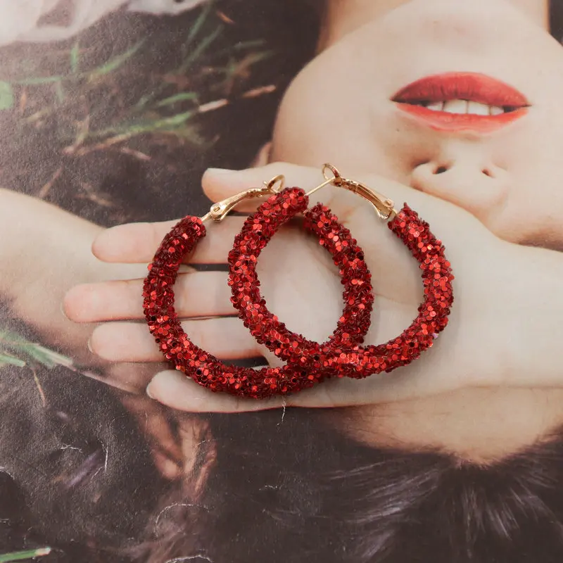 Red Oorbellen Новинка, кольца, серьги из смолы для женщин, серьги-кольца, модные ювелирные изделия с блестками, подарок - Окраска металла: Red