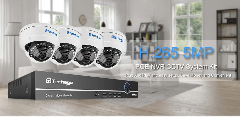 Techage H.265 8CH 5MP HD POE NVR комплект POE Система видеонаблюдения Аудио Микрофон купольная ip-камера Крытый P2P комплект видеонаблюдения