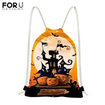 

FORUDESIGNS Halloween Castle Pattern Drawstring Bag Unisex Fitness Sports Drawstring Soft Beach Bag for Teenagers Girls Backpack