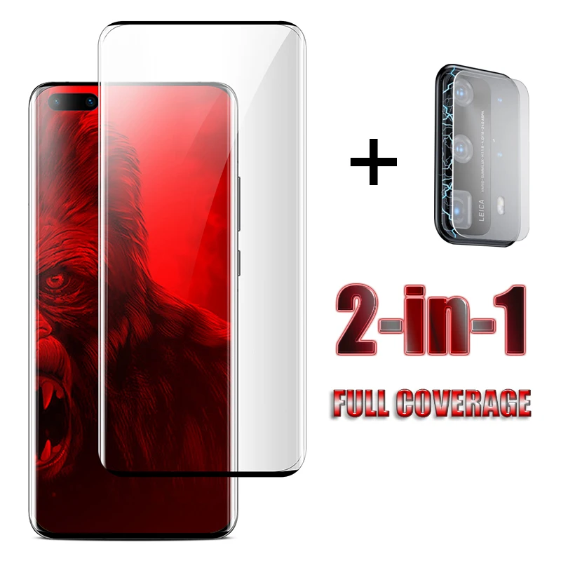 2 в 1 Полноразмерное закаленное стекло для Huawei P40 Защита экрана Pro Премиум