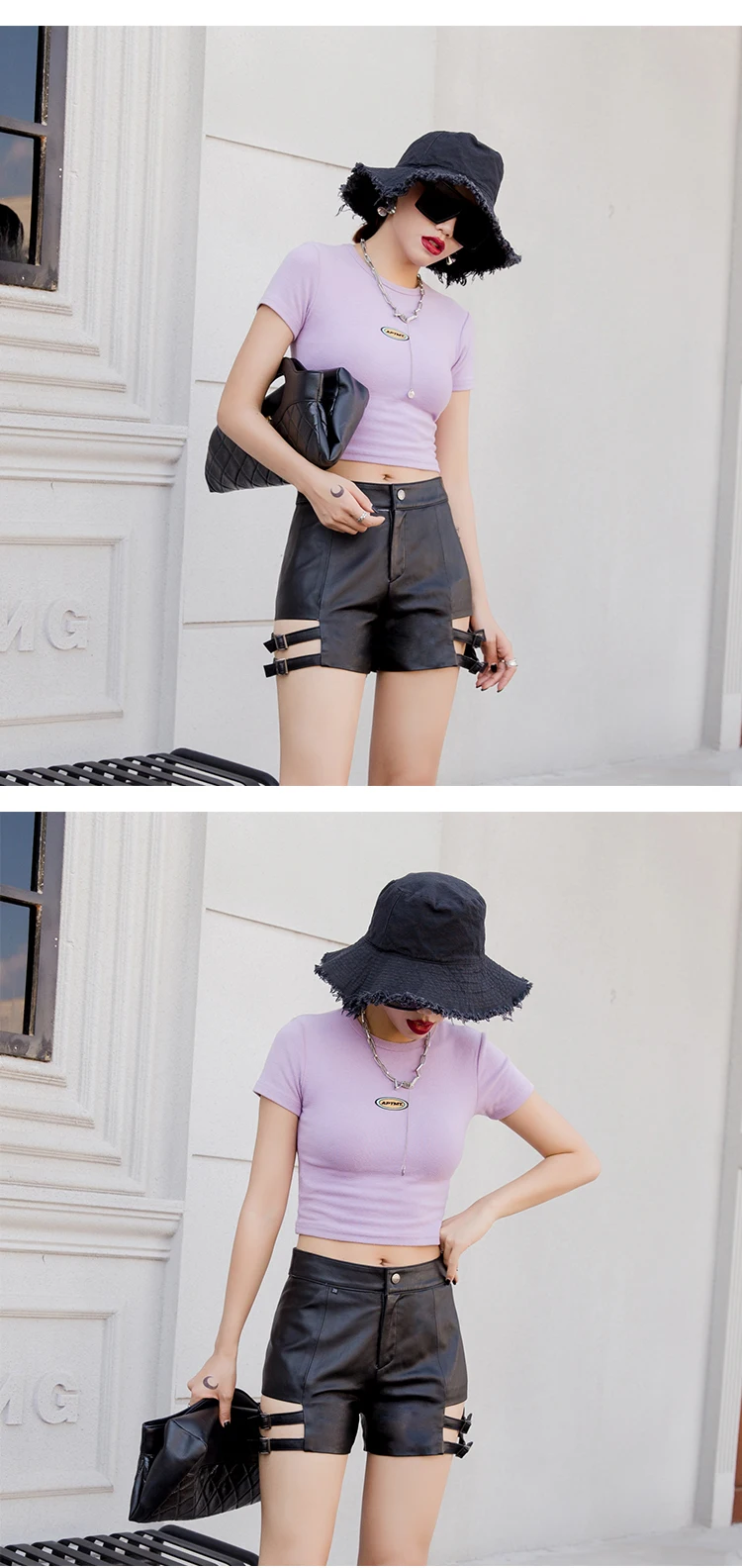 Genuine Leather Shorts Highstreet Sexy Lace Up Hollow Out Sheepskin Hot Shorts Women Autumn Winter Casual Button Front Shorts