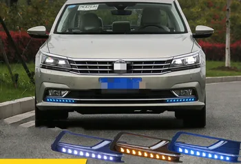 

eOsuns led daytime running light flowing turn signal blue night mode assembly for Volkswagen passat 2016-17,USA version