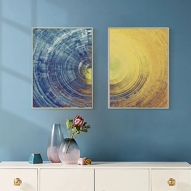 

Abstract Prints Posters Blue And Yellow Circles Pattern Canvas Painting For Living Home Decor Earth Texture Wall Art Pictures