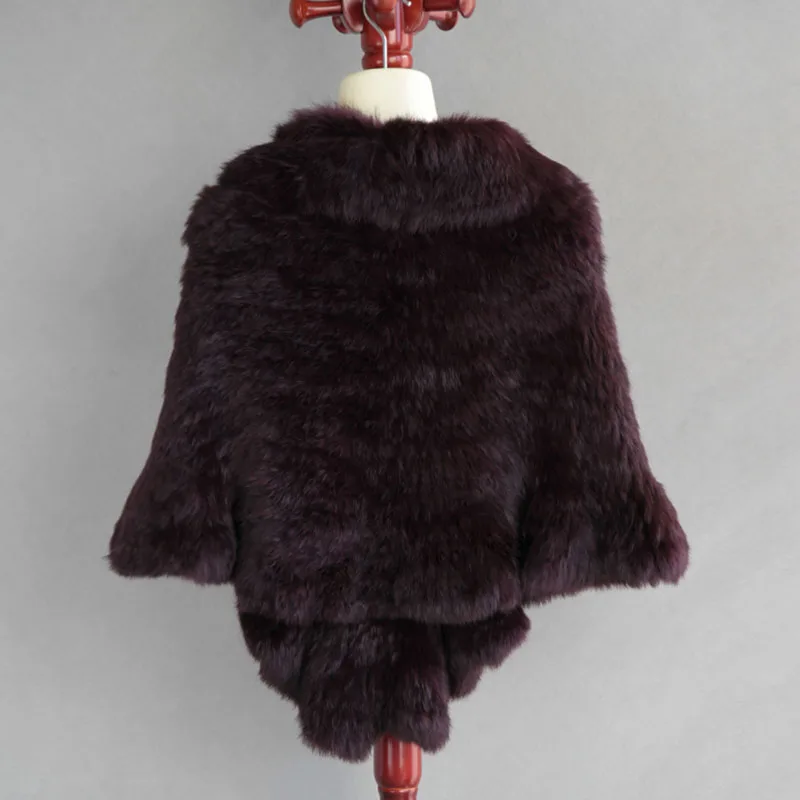 Warm Female New Knitted Rabbit Fur Shawl Winter Soft Women Casual Fur Cape Luxury Thick Wrap Ladies Winter Shawl Genuine