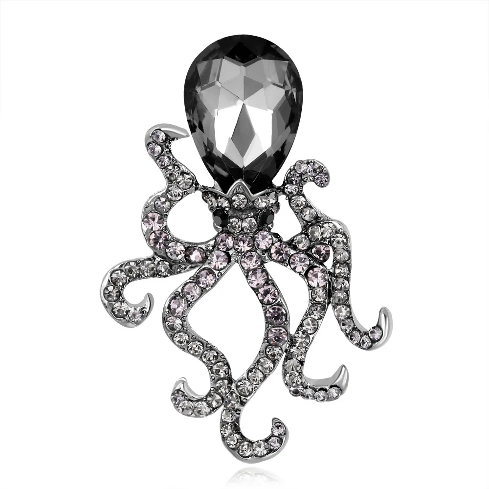 High Quality Enamel Rhinestones Marine Animal Octopus Squid Brooch Pins For Women Fashion Dropshipping Gifts For Women - Окраска металла: 32x46mm