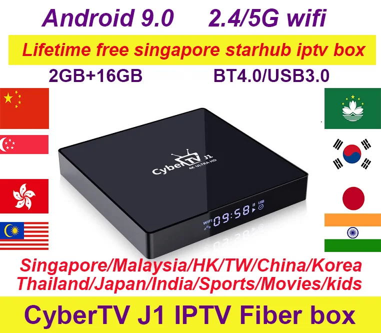 Сингапур, Starhub волокна кибер-ТВ J1 IP ТВ умный ящик 2/16g Версия 9,0 поддержка BT4.0 2,4/Wi-Fi 5 ГГц двухъядерный процессор Wi-Fi Sony Cyber ТВ ТВ
