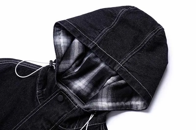 Harajuku Streetwear Washed Hooded Denim Coat Male Hip Hop Jean Jacket Hole Oversize Original Windbreaker Men's Winter Jacket