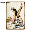 Vintage Retro Sexy Lady Pin Up Girl Painting Tin Signs Metal Poster Wall Sticker Bar Coffee House Club Home Decor YI-076 ► Photo 3/6