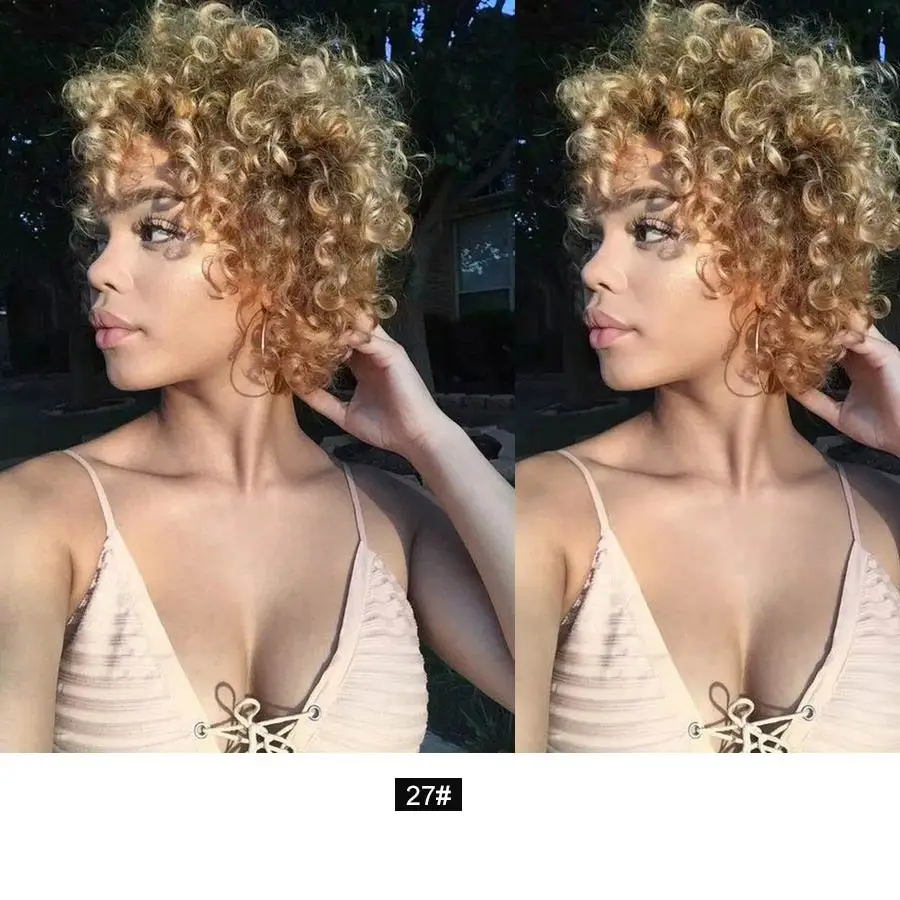 Rebecca Short Loose Curly Wigs For Black Women Peruvian Remy Bouncy Curly Human Hair Wigs 10 Color Free Shipping