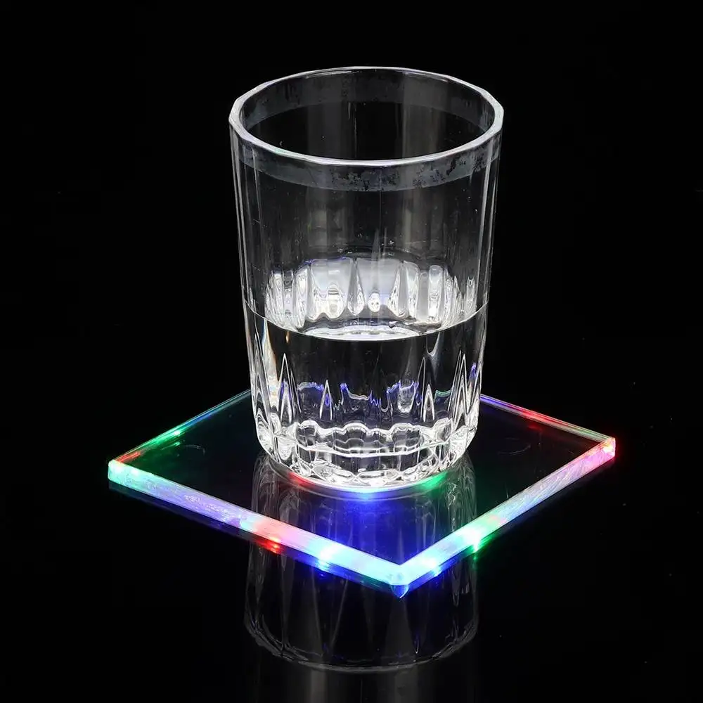 

LED Night Light Color Bottle Cup Mat Sticker Club Cocktail Party Pad Holder Square Ultra-thin Luminous Cup Pad Cocktail Bar