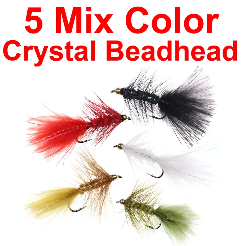 crystal beadhead Wifreo 5 шт. Кристалл бисера головы шерстянный буггер Стример Летать оливковый Коричневый Белый Черный Красный Размер 4 6 8 - Цвет: crystal beadhead