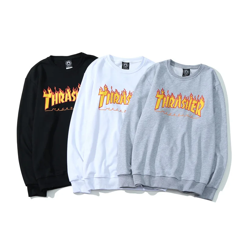 

INS Men's And Women's Tripe Cotton Flame O Neck Crew Neck Pullover Hoodie Autumn Thin Cotton Not Plus Velvet Long-Sleeve Jacket-