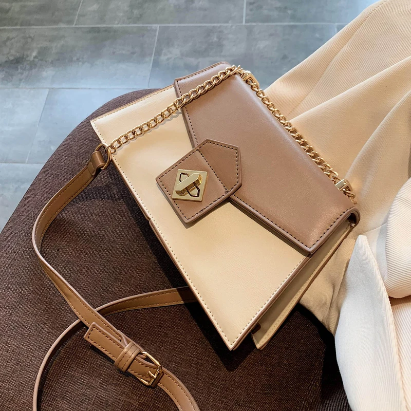 

Contrast color Square Crossbody Bag 2020 Fashion New Quality Leather Women's Designer Handbag Lock Chain Shoulder Messenger Bag