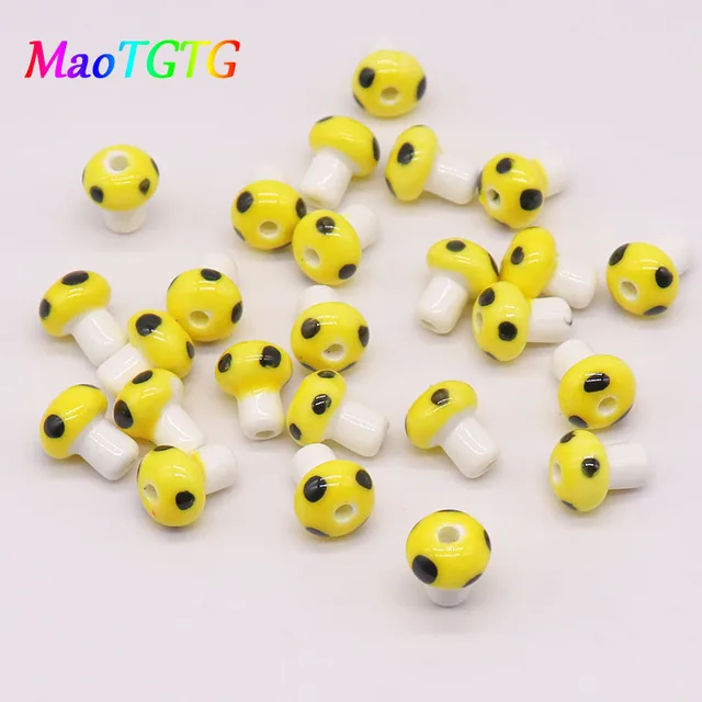 10x12mm Ceramic Mushroom Beads For Jewelry Making Necklace Bracelet Mix Color Handmade Ceramic Spacer Bead Accessories Wholesale A1
