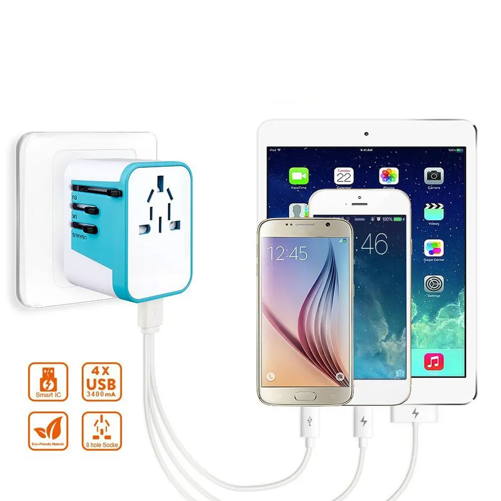 110 250V 3AC 4 Порты USB Универсальное зарядное Зарядное устройство для путешествий