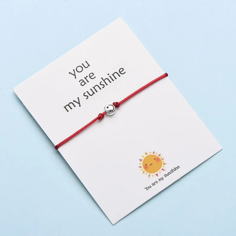 IYOE Wish Card You Are My Sunshine, крошечные браслеты с улыбающимся лицом для женщин, мужчин, детей, винтажный браслет дружбы с красной нитью, парные - Окраска металла: 9