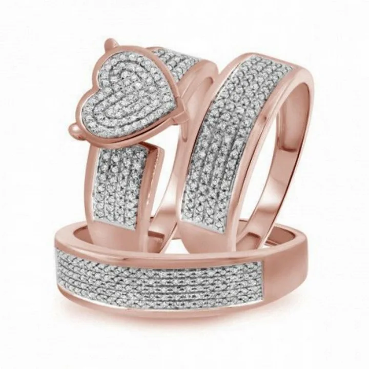 Классическое Золотое серебряное кольцо с лебедем, сердце, набор, модное волнистое обручальное кольцо, принцесса, обещание, обручальные кольца для женщин O3M039 - Цвет основного камня: rose gold ring