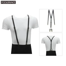 1,5 см Винтаж в британском стиле ретро кожаный Tri-зажимной ремень из натуральной кожаные подтяжки Для мужчин/Для женщин оформлен в Корейском стиле; узкие подтяжки