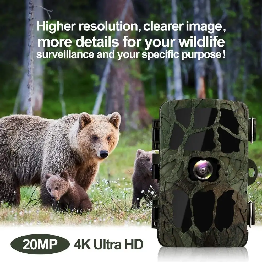 4K охотничья камера 20 МП инфракрасное ночное видение HD Поддержка 256 ГБ дикая