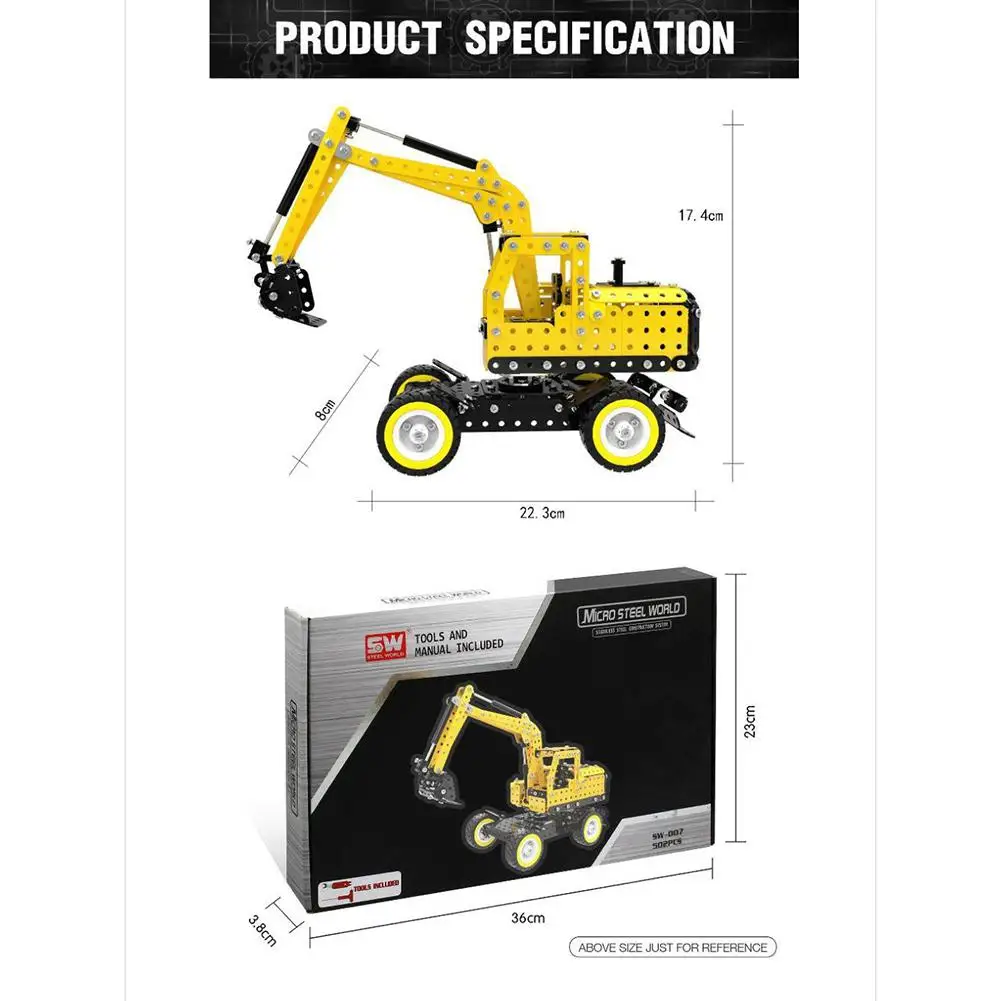 DIY Stainless Steel Excavator 502PCS Alloy Assembled Building Blocks Educational Toys