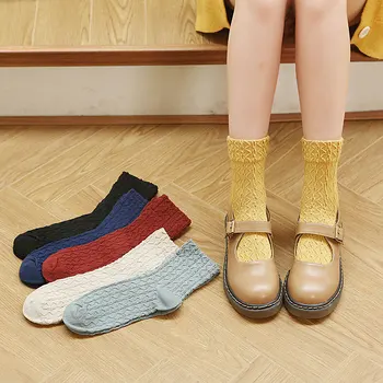 

New Arrivals Women Socks Autumn Cotton Socks Plaid Pattern Socks Trendy Solid Socks for Women Girls