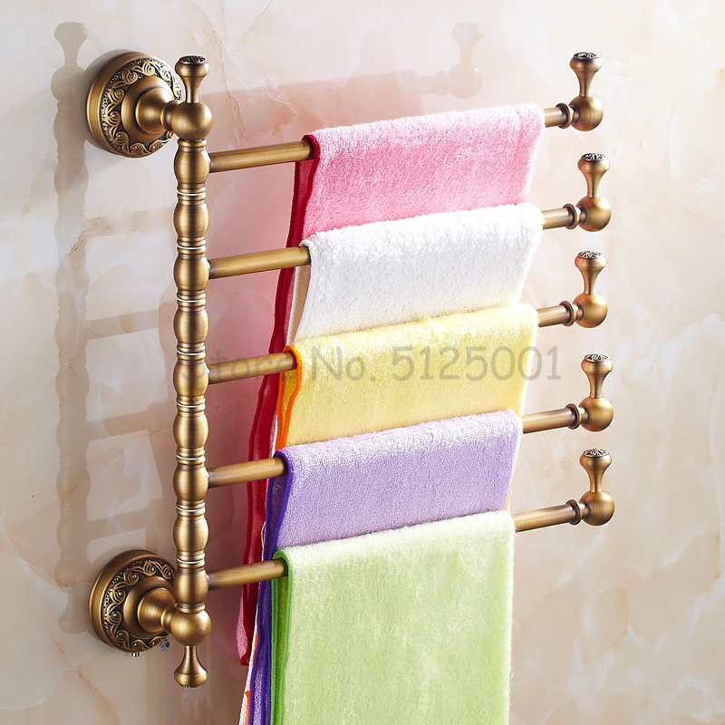 European towel rack all copper towel rack/towel rack thickened antique rotating towel bar/single or double pole - Цвет: Розовое золото