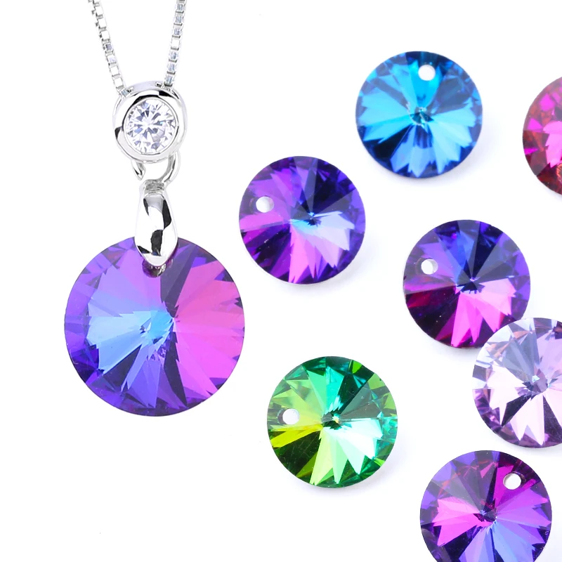 

14mm Satellite Pendant Crystal Charms Round Glass Beads For Women Jewelry Making Necklaces DIY Earring Findings 12pcs/lot