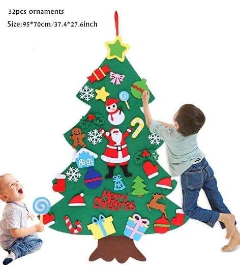 Baby Montessori Toy 32pcs DIY Felt Christmas Tree Toddlers Busy Board Xmas Tree Gift For Boy Girl Door Wall Ornament Decorations Style B