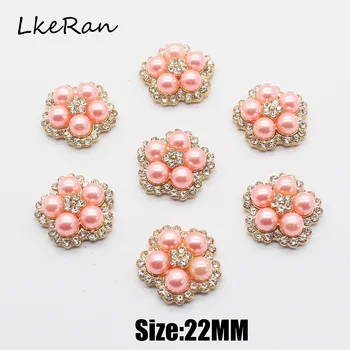 

NEW 10Pc 21MM Pink Pearl Flower Button Flatback Embellishments Rhinestone Buttons for DIY Jewelry Making Wedding Decoration