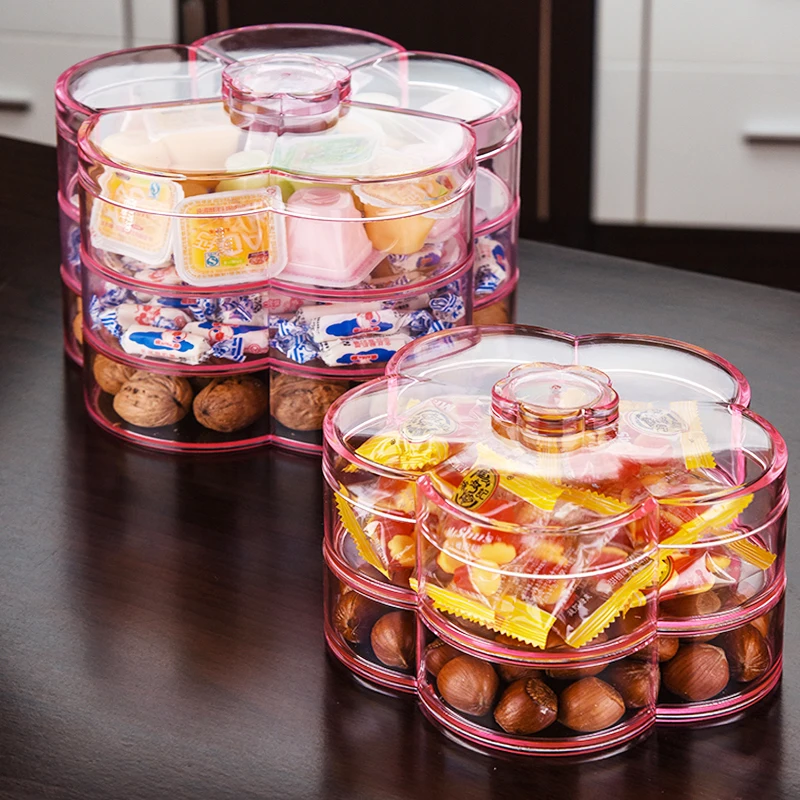 Multi-layered Dried Fruit Box Candy Box Partition with Cover Acrylic Food Storage Tank Stackable Fruit Plates Kitchen Organizer