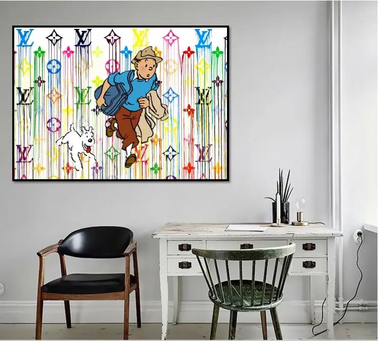 

hand drawing graffiti pop art Alec Monopoly TIN TIN cartoon art good for children's bedroom decoration