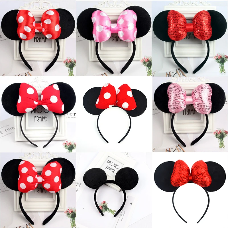 Disney Mickey Ears Headband Sequin Bows EARS COSTUME Dot Headdress Cosplay Plush Adult/Kids Gift | Мать и ребенок