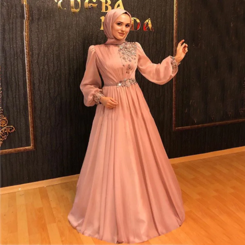 Muslim Evening Dresses 2020 Chiffon Beaded Prom Dress Robe De Soiree Abaya Middle East Arabic Long Sleeves Formal Party Gowns Evening Dresses Aliexpress