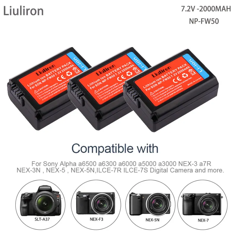 2000 мАч NP-FW50 NP FW50 батарея для камеры+ ЖК USB двойное зарядное устройство для sony Alpha a6500 a6300 a6000 a5000 a3000 NEX-3 a7R - Цвет: 3battery