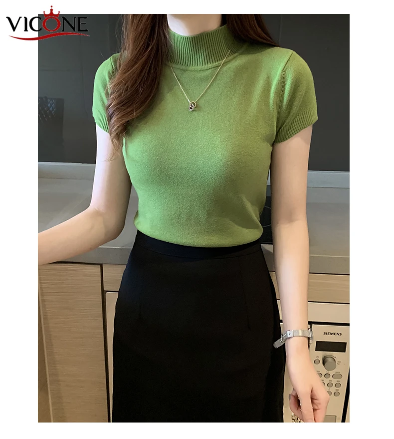 VICONE Womens Sweaters Tops Turtleneck Sweater Women Pullover Jumper Knitted Short Slevess Sweater