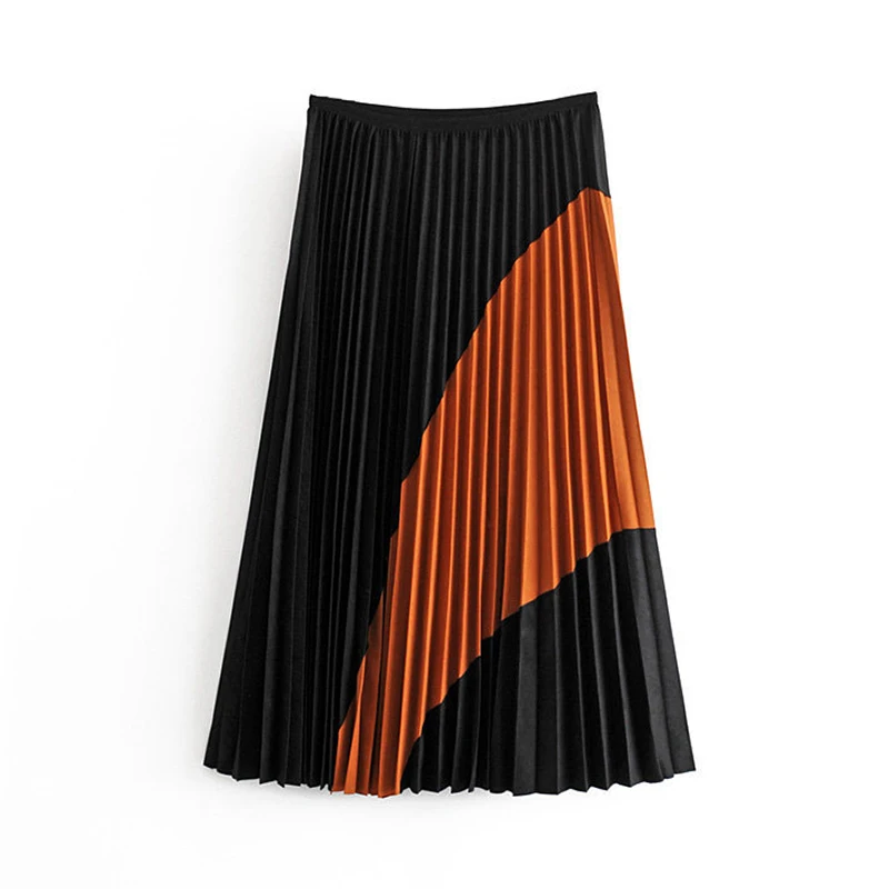 Женская винтажная Лоскутная замшевая плиссированная юбка стильная Высокая талия боковая молния женские Юбки-миди Mujer Moda