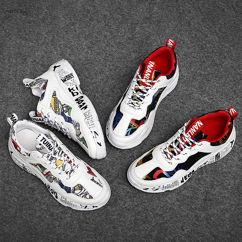 Sneakers Women Spring Woman Casual Fashion Shoes Size 35-43 Graffiti Ladies Vulcanized Shoes White Sneakers Lover Shoes