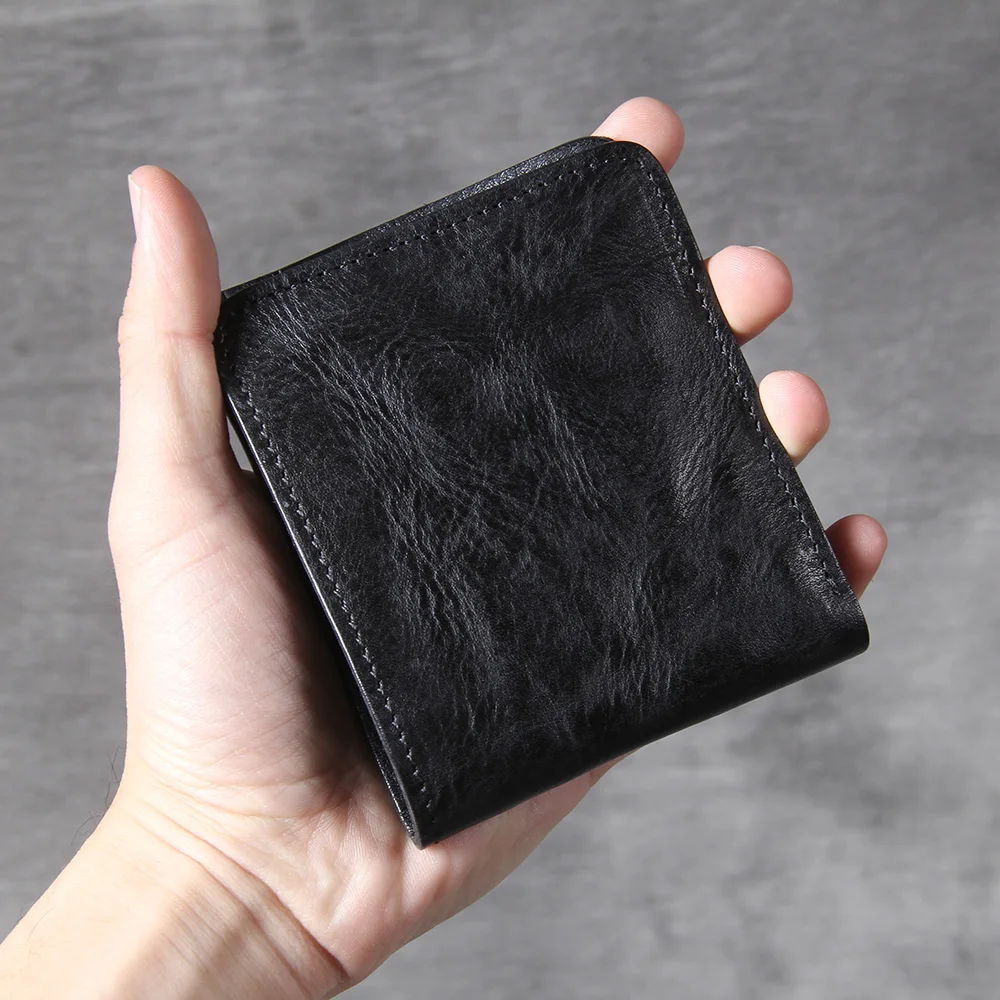 S.WORKER Vintage Men's Classic Genuine Leather Wallet Credit Cards Holder Pocket Purse Cowhide Leather Retro Style Handmade 2