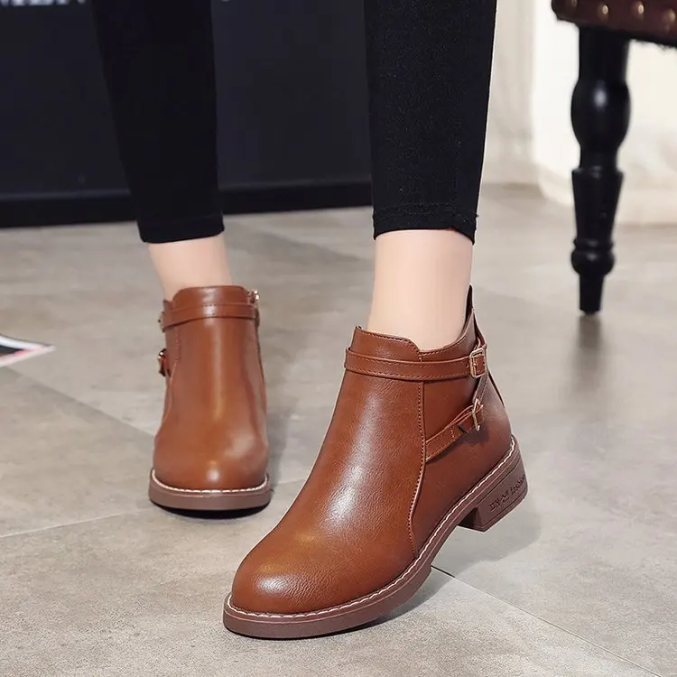 

Women Ankle Short Boots 2019 Autumn Female Casual Shoes Woman Flat Fashion Platform Round Toe Buckle Strap Solid Comfortable