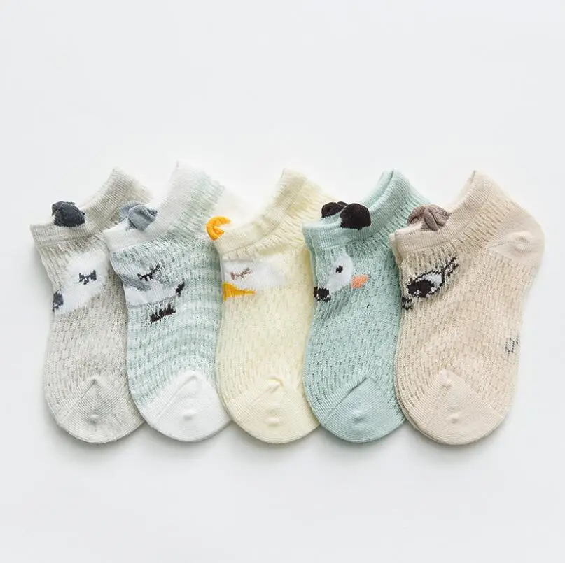 5 пар/компл. летние носки в сеточку Детские с рисунками зверей из мультфильмов для новорожденных, маленьких мальчиков и девочек, тонкие носки из дышащего хлопка, Дети носки - Цвет: Chick