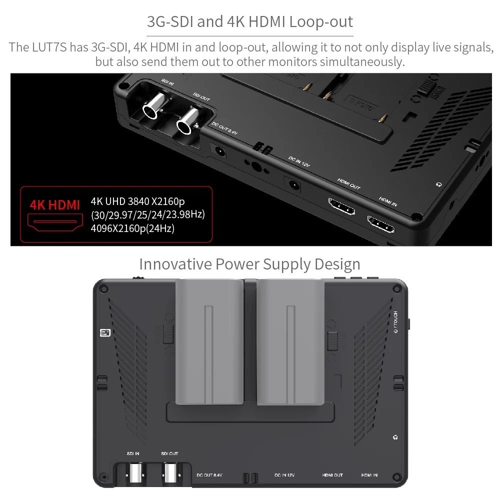7 дюймовый 3G SDI 4KHDMI 2200nits 3D LUT сенсорный экран для цифровой зеркальной камеры