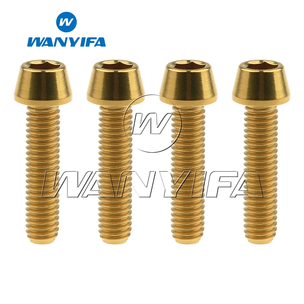 Титановый "Wanyifa" болты M6x25mm шестигранный винт для велосипеда ободного тормоза винт 4 шт - Цвет: Taper Gold