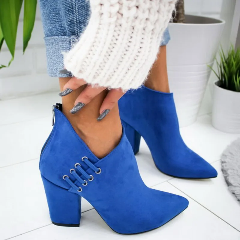 PUIMENTIUA/2 цвета; женская обувь; сезон осень-зима; женские ботинки; повседневные женские туфли-лодочки на высоком каблуке; Теплые ботильоны; Mujer Zapatos - Цвет: blue B