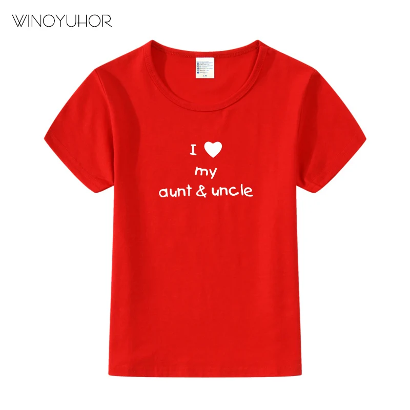 Футболка с надписью «I Love My tunt And Uncle» Детская забавная футболка для мальчиков и девочек летние детские футболки с короткими рукавами